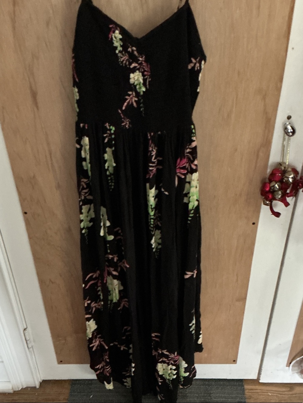 Free People Women’s Black Floral Maxi Dress with Spaghetti Straps